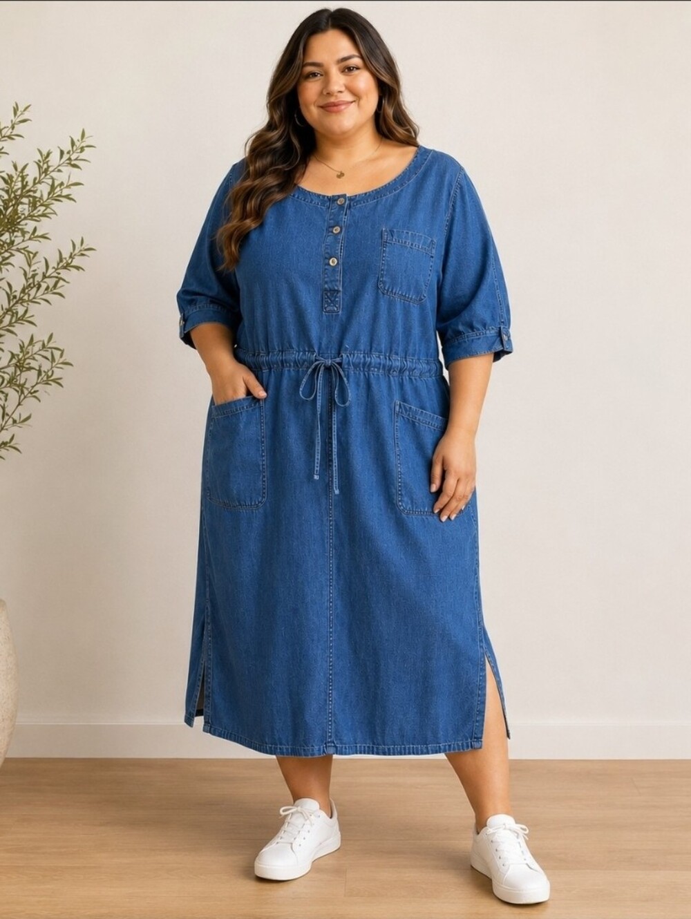 Cervelle Jean Dress Vintage pull tie waist sleeves